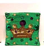 MARDI GRAS GREEN PILLOW with GOLD CROWN - $49.99