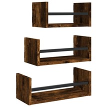 Industrial Wooden 3 Piece Wall Mounted Shelf Set Shelving Rack Unit With Bars - £27.70 GBP+
