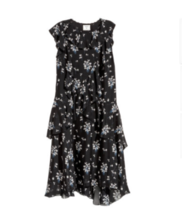 NWT ERDEM x H&amp;M Black 100% Silk Floral Pattern Dress Short Sleeve SZ 2 S... - $395.01