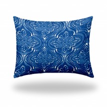 12&quot; X 16&quot; Blue And White Zippered Ogee Lumbar Indoor Outdoor Pillow Cover - £47.15 GBP