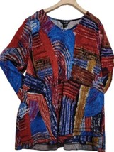 Ali Miles Top Womens XL Red Abstract Tunic Lagenlook Long Sleeves Artsy Bohemian - £35.65 GBP