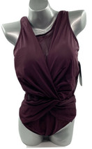 Aqua Green Swimsuit Plus Sz 16W Purple Sheer Panel Knotted Waist One Piece NEW - £27.40 GBP