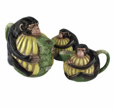 Dept 56 Safari Monkey Banana Bunch Ceramic Tea Set Teapot Pitcher Creame... - $60.78