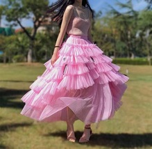 PINK Fluffy Tulle Maxi Skirt Women Custom Plus Size Layered Tulle Holiday Skirt - £71.76 GBP