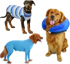 Combo Dog Inflatable Cone Collar W Short &amp; Long Sleeve Recovery Suits Sz L NEW - £26.06 GBP