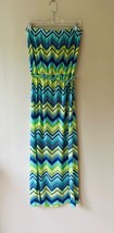 Lily Bleu Sz L Strapless Chevron Maxi Casual Dress Neon Striped Belted - €17,30 EUR