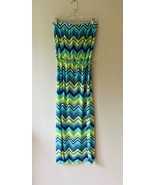 Lily Bleu Sz L Strapless Chevron Maxi Casual Dress Neon Striped Belted - $373.08 MXN