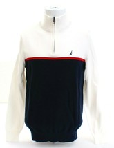 Nautica White Blue &amp; Red 1/4 Zip Long Sleeve Cotton Sweater Men&#39;s NWT - £78.32 GBP