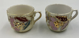 Vintage Erphila Lusterware Raised Mini (2) Teacups Germany Gold Trim Floral READ - £25.00 GBP