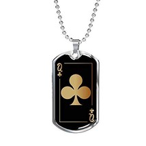 Express Your Love Gifts Casino Poker Queen of Clubs Gold Dog Tag Stainless Steel - £42.77 GBP