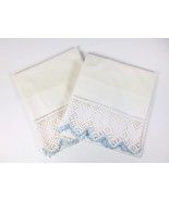 2 Vintage Hand Crocheted Standard Pillowcases Cotton Heart Pattern White... - £17.89 GBP