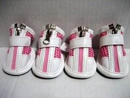 Zunea Pink &amp; White Zip Up Small Dog Puppy  Shoes Paw Protector Yorkie Si... - £10.44 GBP