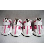 Zunea Pink &amp; White Zip Up Small Dog Puppy  Shoes Paw Protector Yorkie Si... - £9.99 GBP