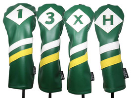 Majek Golf 1 3 X H Driver Wood Hybrid Headcover Green White Yellow Leather Style - £814.41 GBP
