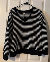 A New Day Striped Black &amp; White Pullover Sweatshirt V neck  Knit Women&#39;s... - £10.99 GBP