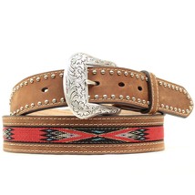 NOCONA MENS BROWN LEATHER BELT WITH RED ACCENTS 44 - £11.98 GBP