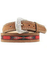 NOCONA MENS BROWN LEATHER BELT WITH RED ACCENTS 44 - £11.84 GBP