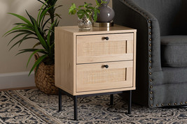 Cosma Light Brown and Black 2-Drawer End Table w/Woven Rattan Accent - $103.00