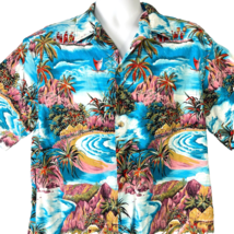 RJC Palms Pink Cliffs Royals L Hawaiian Shirt Large Mens 47x30 Cotton Linen USA - £28.03 GBP