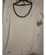 NWT - NAUTICA Adult Size XL Cream Short Sleeve Sleepwear Top with Navy A... - £18.78 GBP