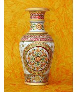 9&quot; Marble Stone Flower Vase Grill Hand Carved Pot Handicraft Meenakari P... - £77.07 GBP