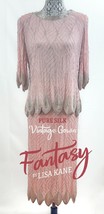 1980&#39;s Vintage Fantasy by Lisa Kane, Silver-Beaded, Pink Pure Silk Chiffon Dress - £99.74 GBP