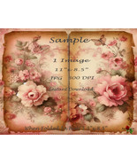 Printable Junk Journal Page Grungy Pink Roses Butterfly Watercolor Flowe... - £2.31 GBP