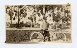 Boy Wearing Sweater Vest Tie and Newsboy Cap with His Bicycle Photograph - £14.15 GBP