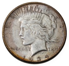 1934-D Paix Dollar Fort About Hors-Circulation Au Beau Luster et Tonifiant - £93.96 GBP