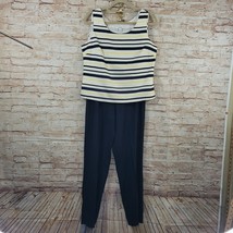 Dress Barn Woman 2 pc Outfit Pants Tank Top Size 8 Navy Blue, Yellow Linen Blend - £31.47 GBP