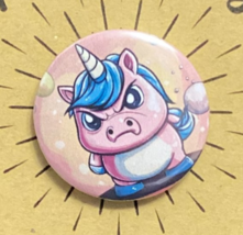  Pink Angry Unicorn Button Pin - $4.00