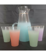 Blendo Aqua Pitcher With 4 Colored Tumbler Glasses Green Orange Purple V... - $105.79 CAD