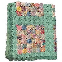 Vintage Large Yoyo Quilt Handmade Green Mult-Color Depression Era Prints... - £73.84 GBP