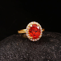 Sterling Silver Natural Certified 8Ct Orange Padparadscha &amp; White Sapphire Ring - £39.56 GBP