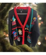 Gladys Bagley Christmas Sweater Women Size L Black Red Knit Appliqued Ca... - $27.23