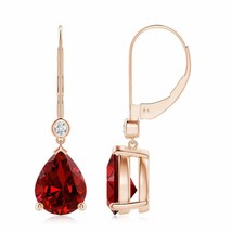 Lab-Grown Ruby Leverback Drop Earrings with Diamond in 14K Gold (9x7mm, 3.75 Ct) - £1,209.20 GBP