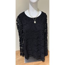 Classy Chico&#39;s size 3 XL Black Lely Lace Tunic Top I/4 zip in back Lacy ... - $19.00