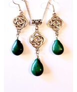 Green Turquoise Silver jewelry set necklace turquoise earrings Victorian... - $73.24 CAD