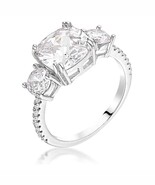 Silvertone Rhodium Plated Brass Cushion Cubic Zirconia 3-Stone Engagemen... - $27.00