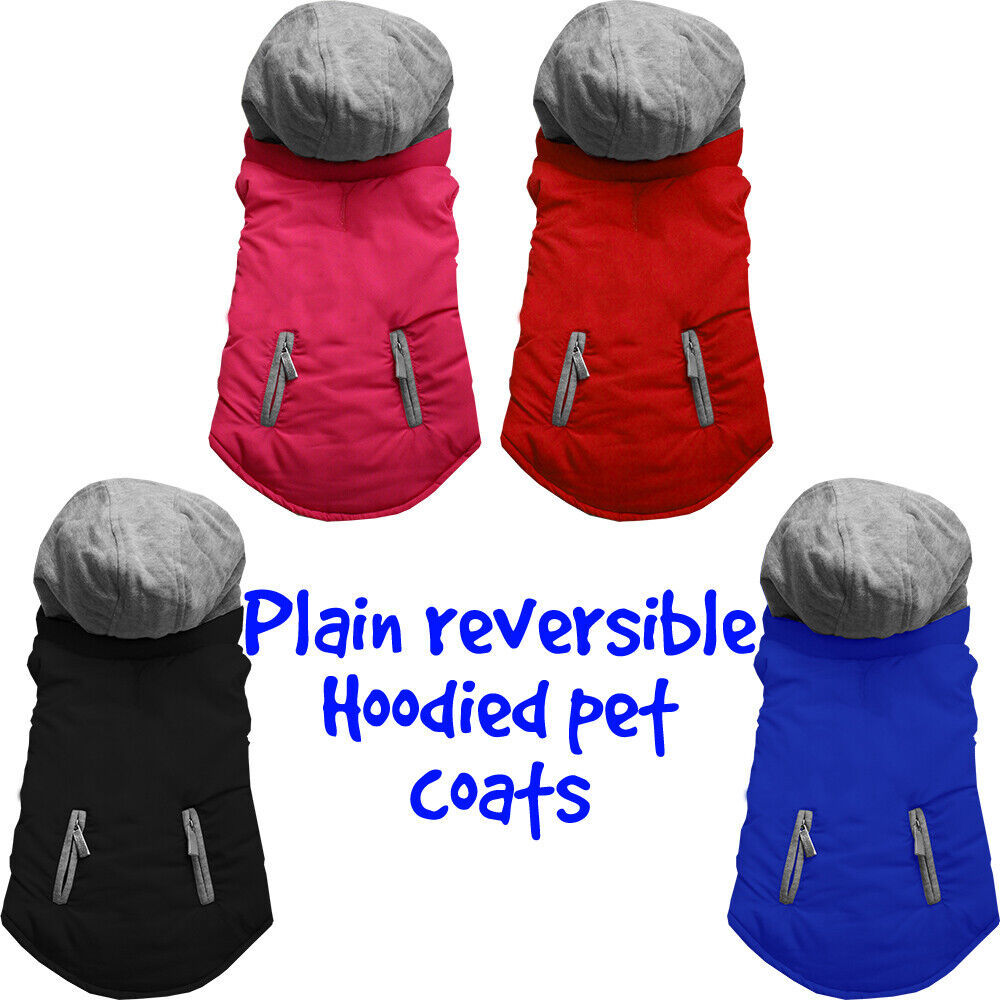 Reversible Pet Coat W Hoodie Dog Coats Black Blue Pink Red 3-25 lb Pets - $29.79 - $30.79