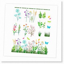 Wildflower Dreams DIY Painting Kit: 11 PCS Reusable Flowering Shrubs, Gr Leaf, B - £26.64 GBP