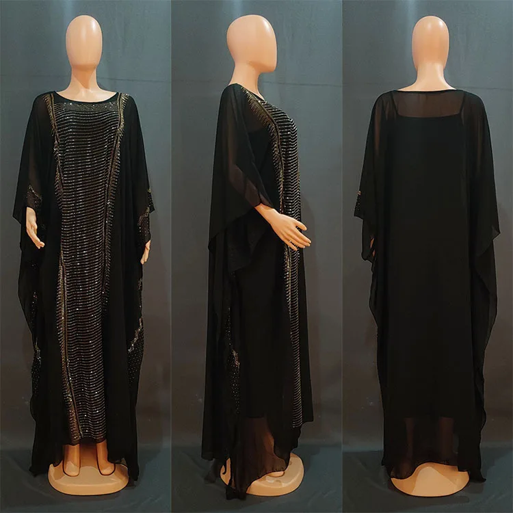 Elegant Sequined Chiffon  Robe for Women Female Kaftan Maxi Dress Wedding Evenin - $120.49