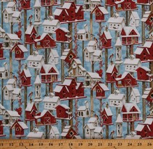 Cotton Birdhouses Winter Birds Cardinals Chickadees Fabric Print BTY D400.29 - £9.44 GBP