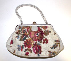 Vintage 1960&#39;s Chenille Floral Tapestry Purse Handbag Purse - £36.49 GBP