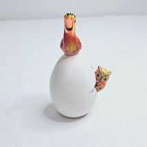 Cracked Egg Clay Pottery Bird Owl Pelican Orange Hand Painted Signed Mex... - $14.83