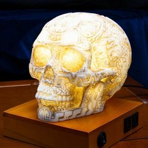Mesoamerican Maya Aztec Skull LED Night Light Statue With USB Charging Wood Base - £77.51 GBP