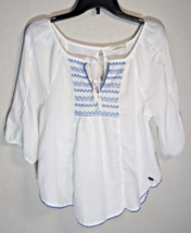 Abercrombie &amp; Fitch White Blue Embroidered Peasant Blouse Top Size M - $16.99