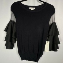 Rachel Zoe Small Black Sweater Ruffle Balloon Sheer Layered Sleeve Blouse NWT - £35.19 GBP