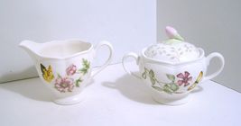 Lenox Butterfly Meadow Sugar Bowl With Rosebud Lid &amp; Creamer Set - £23.94 GBP