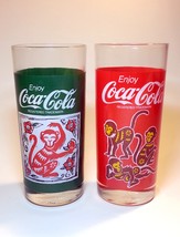 Coca Cola 1992 Chinese Zodiac Year Of The Monkey Drinking Glass Tumbler Set Of 2 - $84.90
